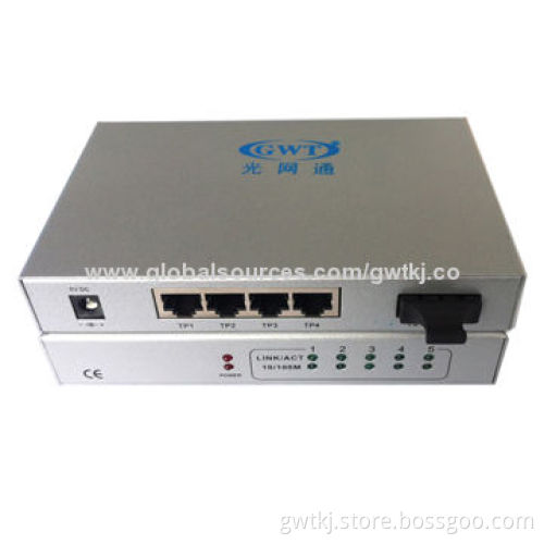10/100M single fiber media converter with 4 RJ45 ports, Shenzhen manufacturer